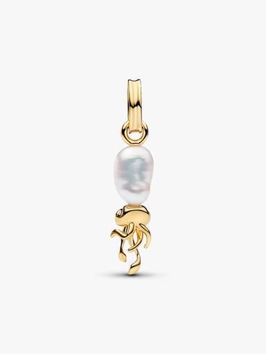 Charm-pendentif Calmar avec perle de culture d’eau douce baroque traitée