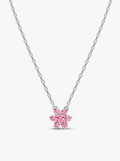 Ensemble de collier et boucles d'oreilles en argent sterling Fleur rose scintillante