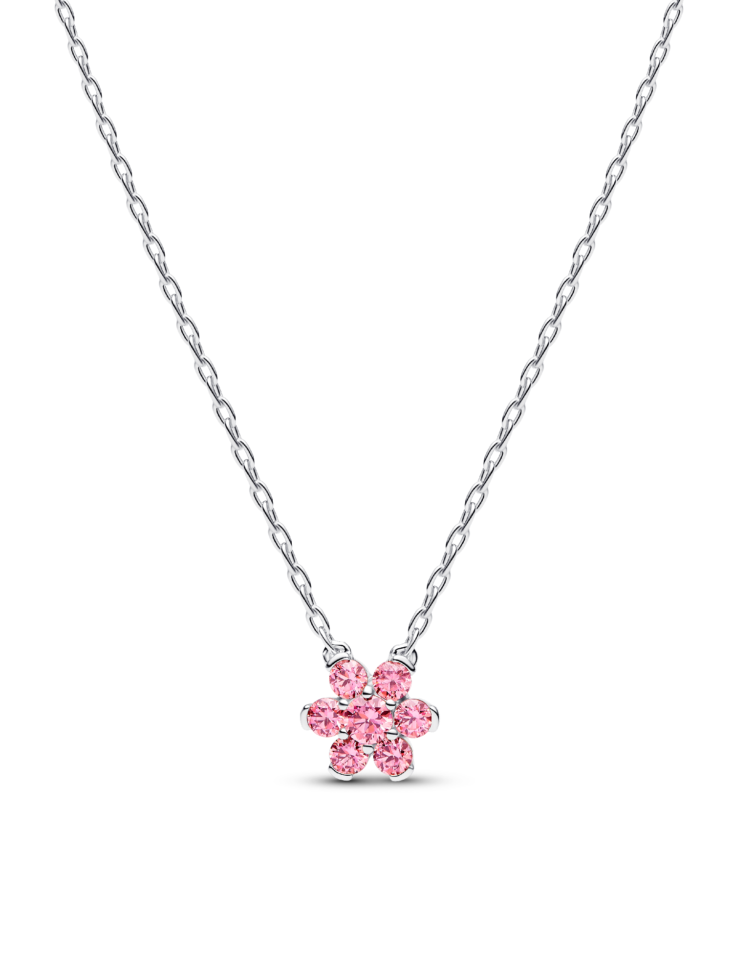 Sparkling Pink Flower Sterling Silver Necklace & Earrings Set