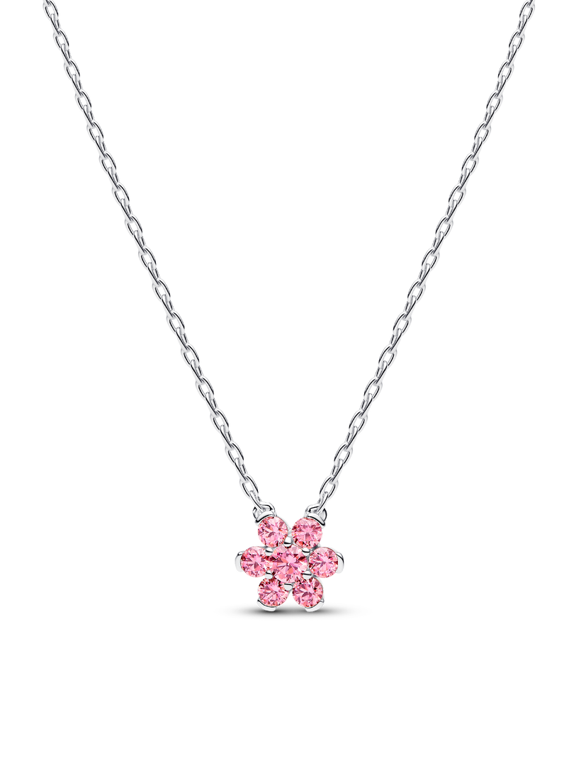 Sparkling Pink Flower Sterling Silver Necklace & Earrings Set