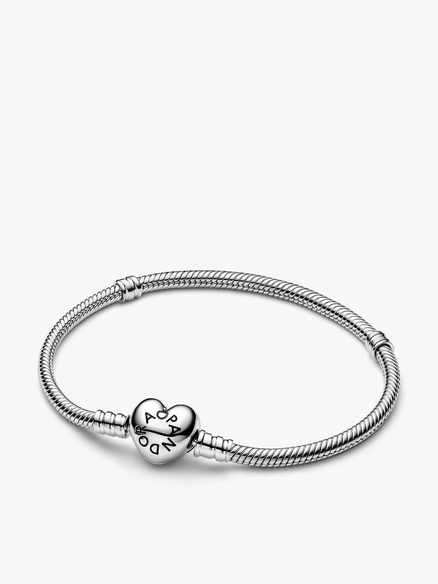 Pandora Moments Heart Clasp Snake Chain Bracelet, Platinum Plated