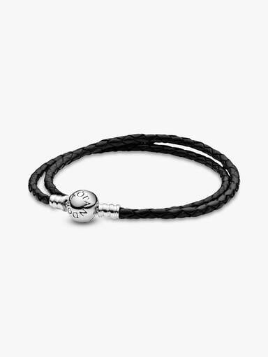 Bracelet double en cuir noir Pandora Moments