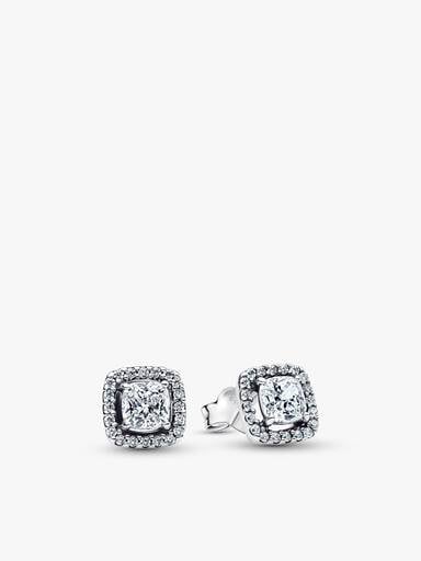 Ensemble-cadeau collier et boucles d'oreilles Halo carré scintillant