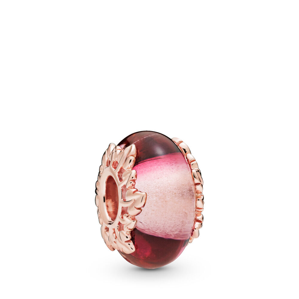 Pink Murano Glass \u0026 Leaves Charm 
