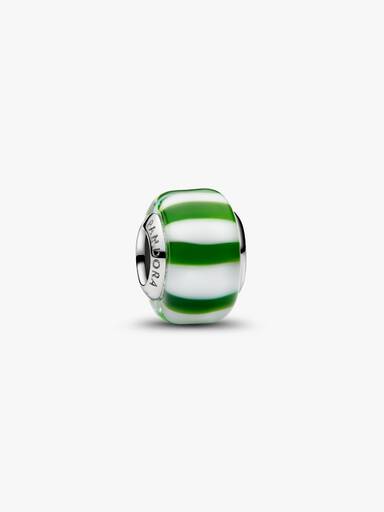 Green Peppermint Murano Glass Charm, Platinum Plated