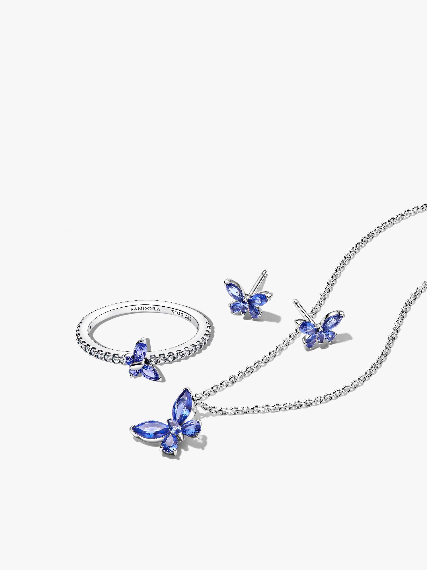 Blue Sparkling Butterfly Jewellery Set