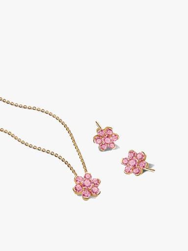 Ensemble de collier et boucles d'oreilles plaqués or Fleur rose scintillante