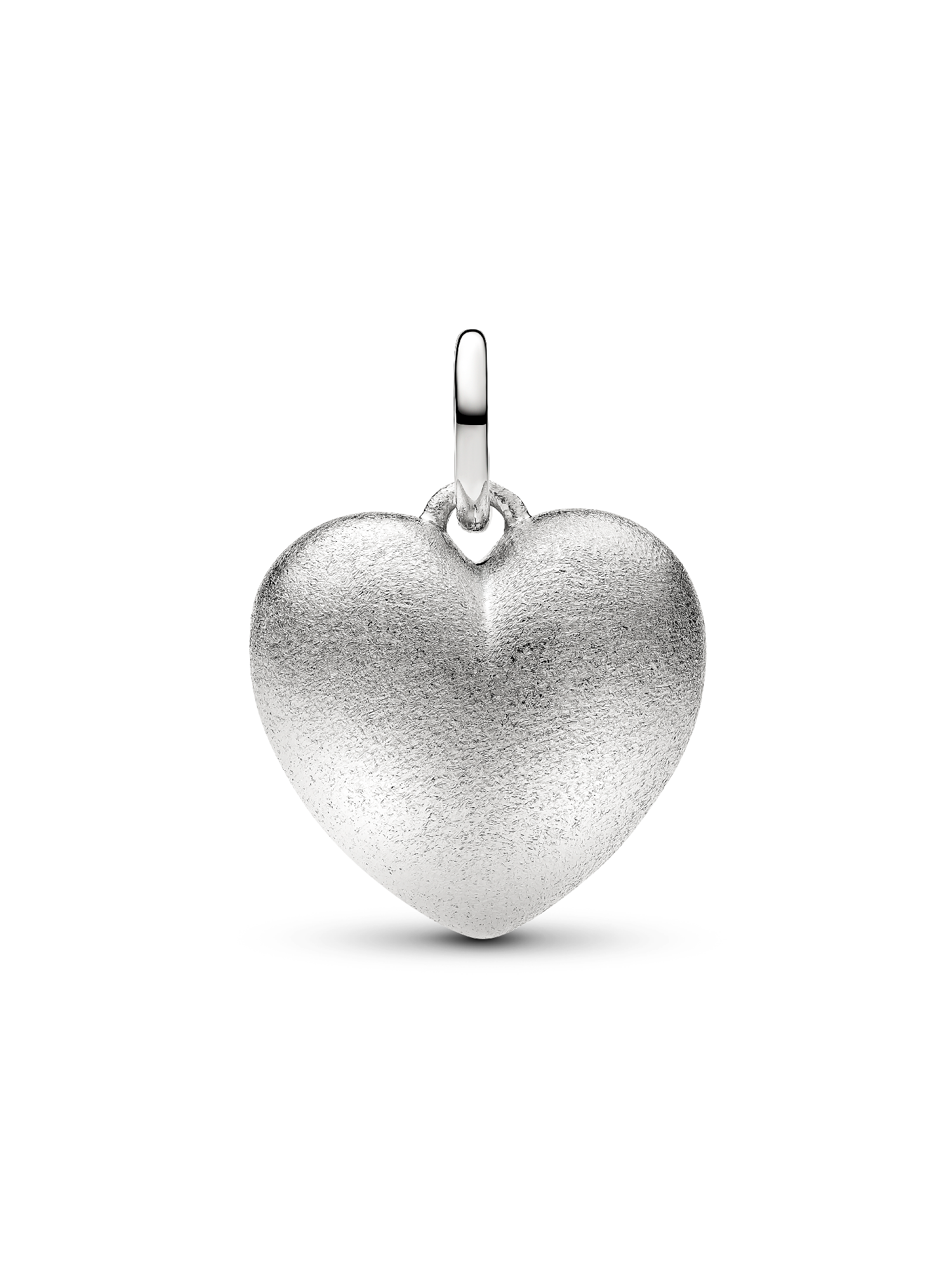 Matte Puffy Heart Dangle Charm, Platinum Plated