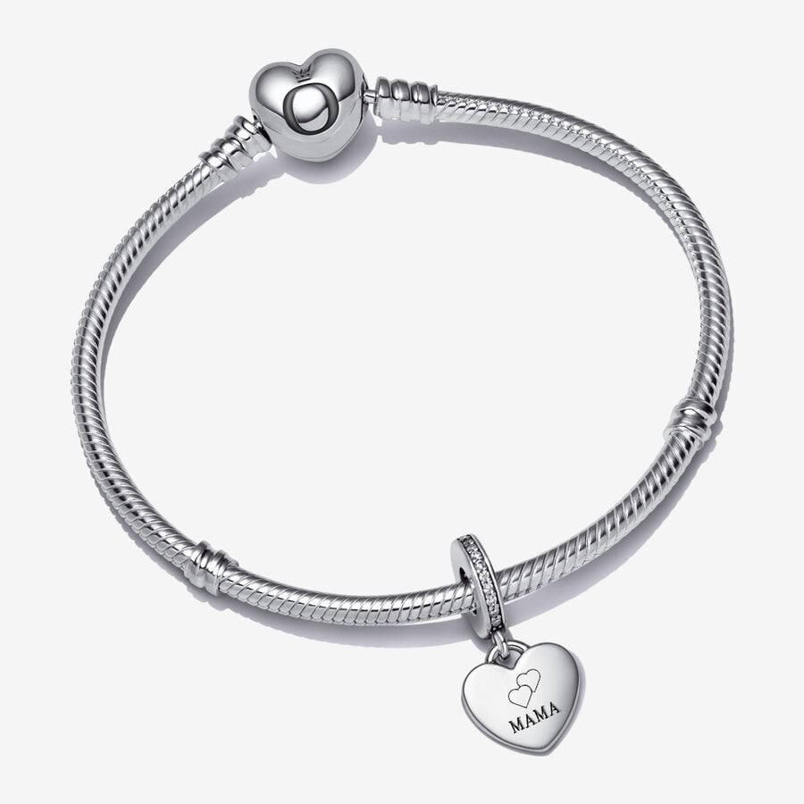Engravable Heart Tag Dangle Charm Bracelet Set image number 0