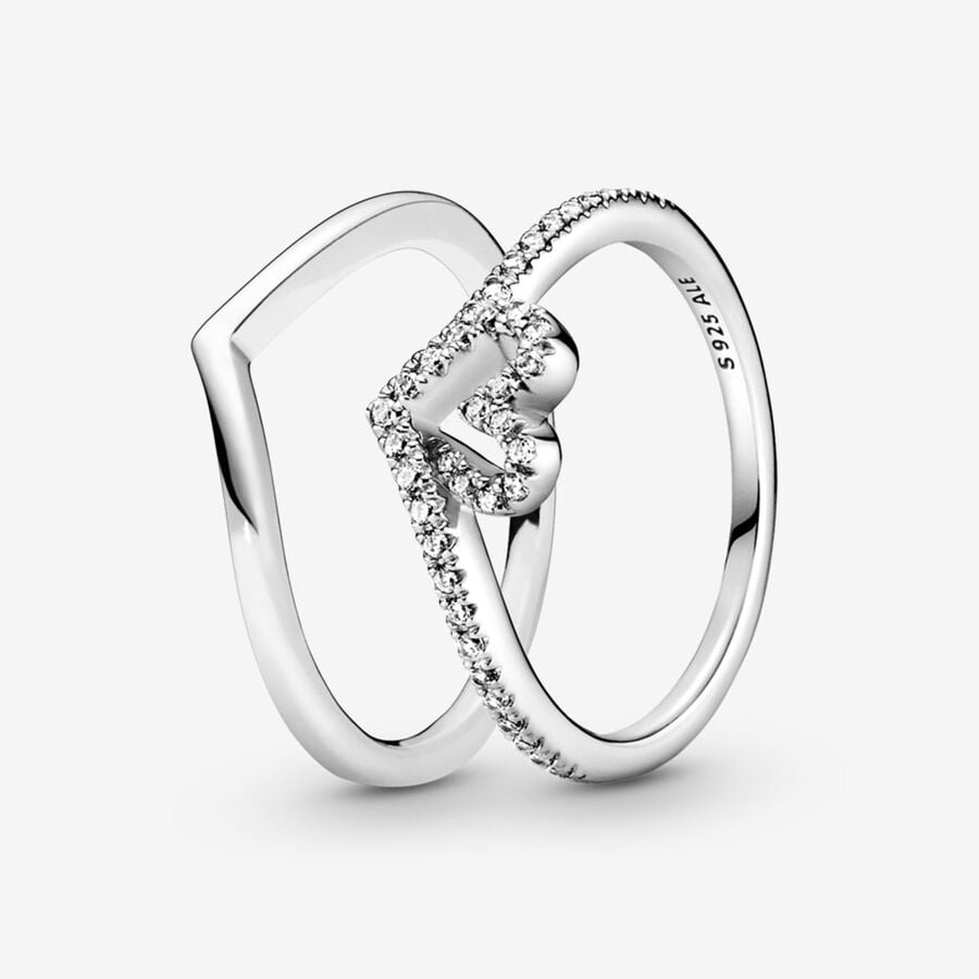 Sparkling Wishbone Heart Ring Set image number 0