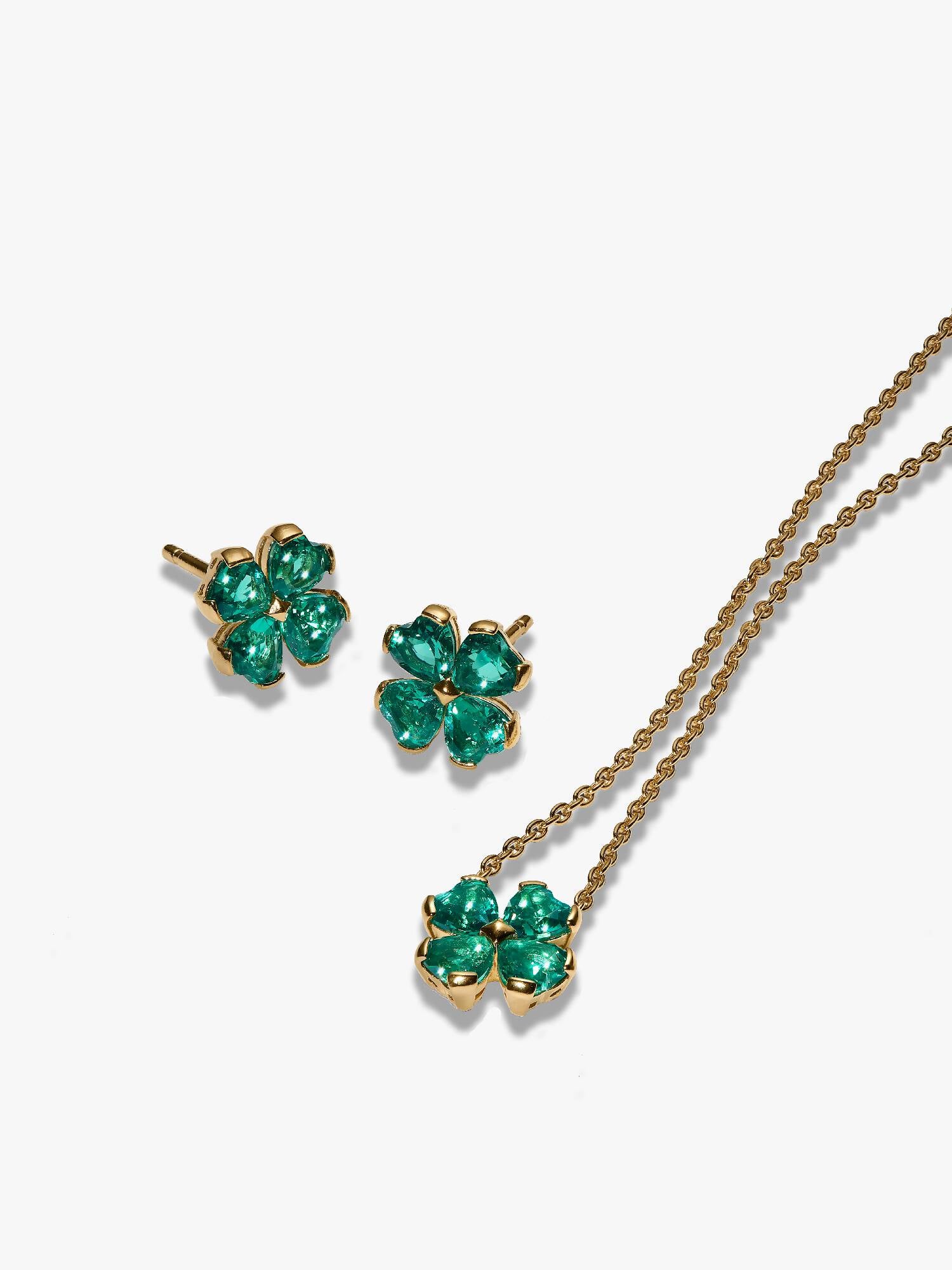 Green Lucky Little Clover Necklace & Earrings Set