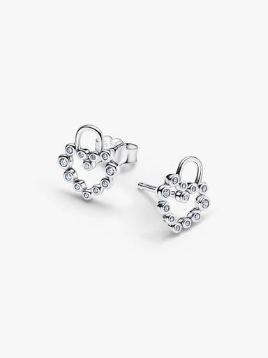 Sparkling Heart Padlock Stud Earrings