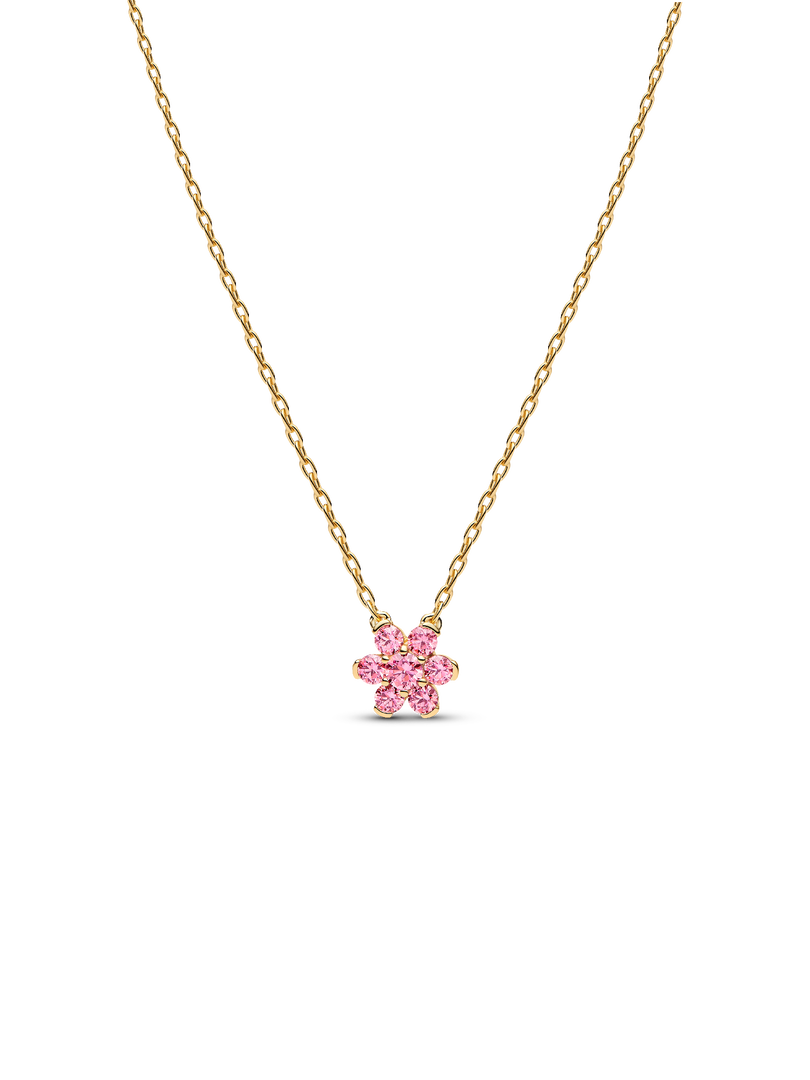Sparkling Pink Flower Pendant Necklace