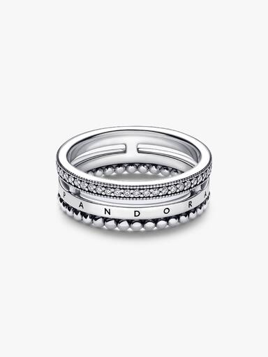 VENTE FINALE - Bague Pavé Perle et logo Pandora Signature