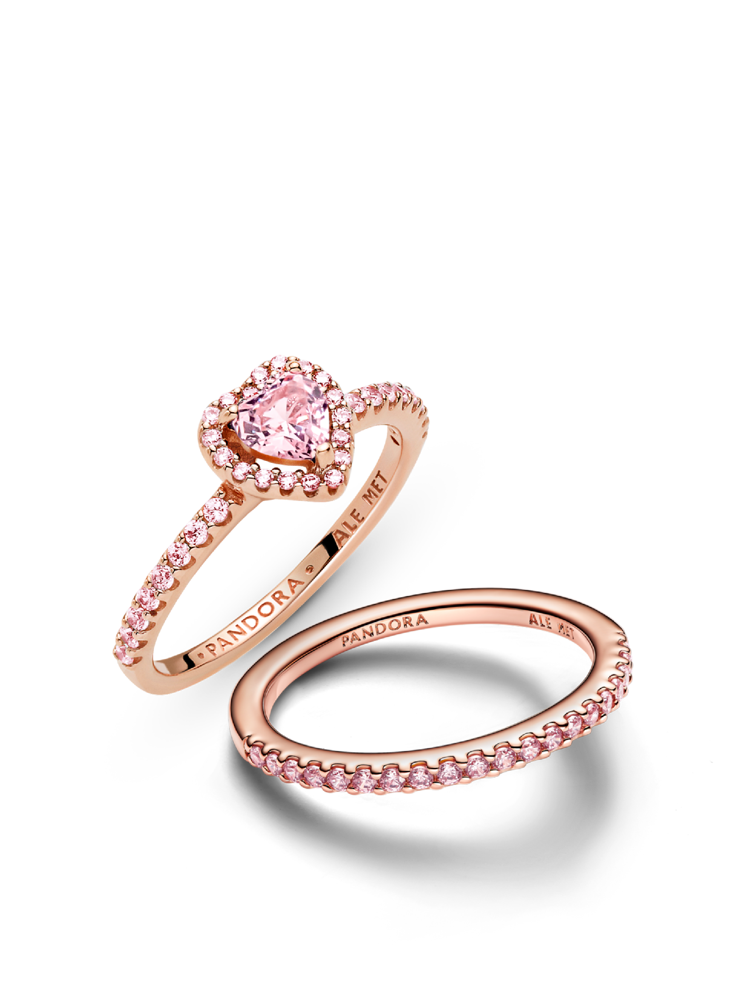 Ensemble de bagues roses à cœur surélevé et scintillant