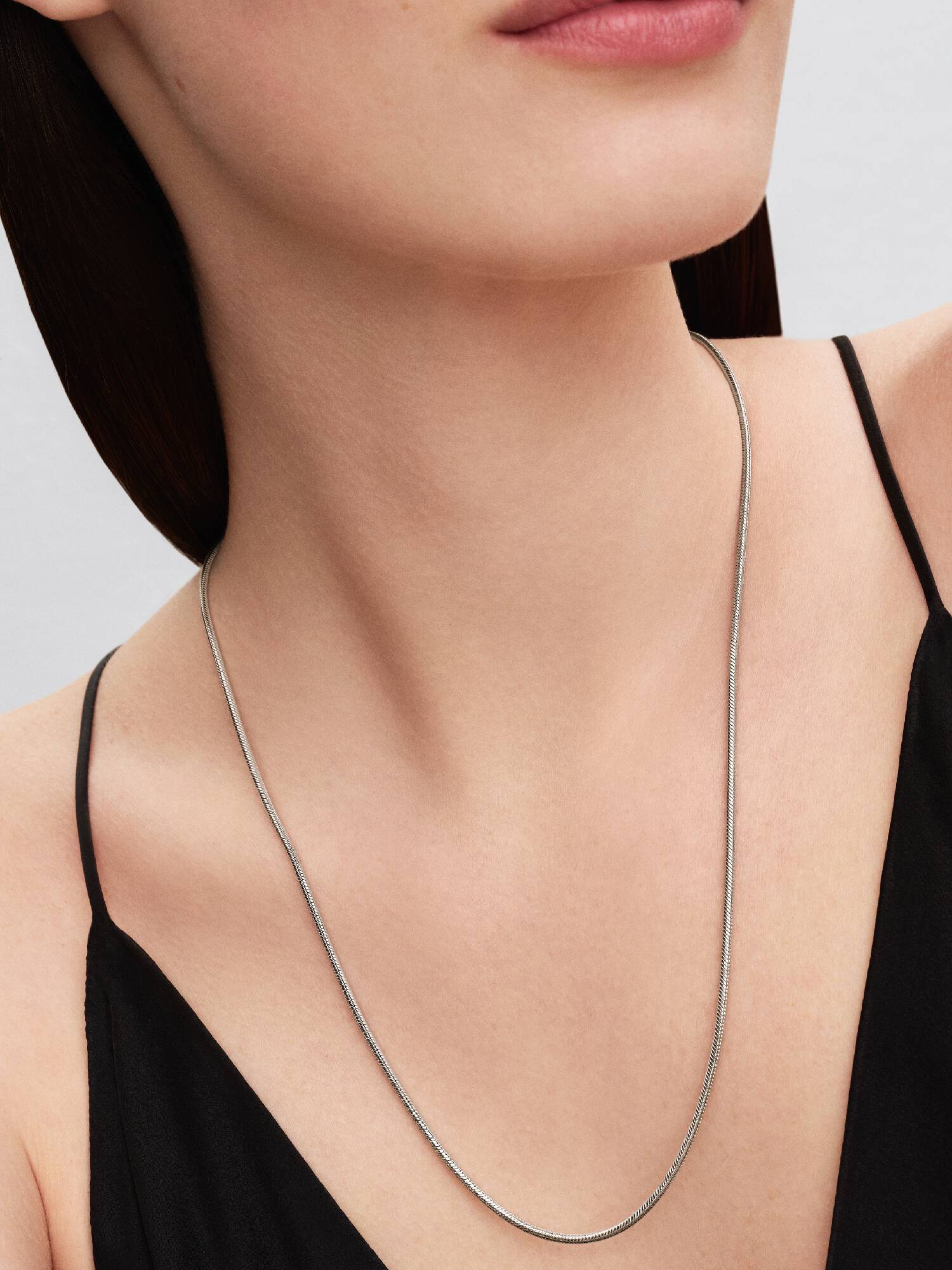 Slim Snake Chain Necklace, Platinum Plated