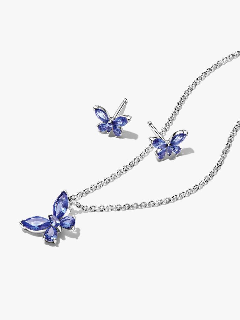 Ensemble-cadeau collier et boucles d'oreilles Papillon bleu
