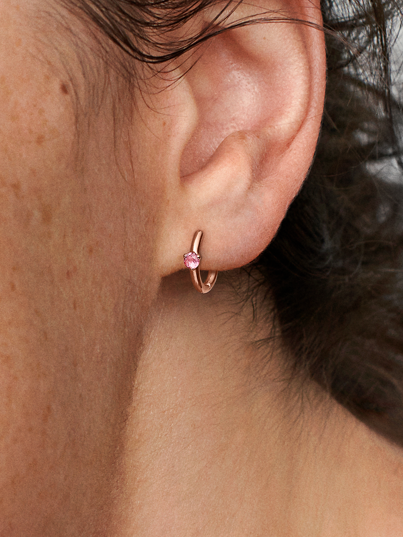 Pink Solitaire Huggie Hoop Earrings