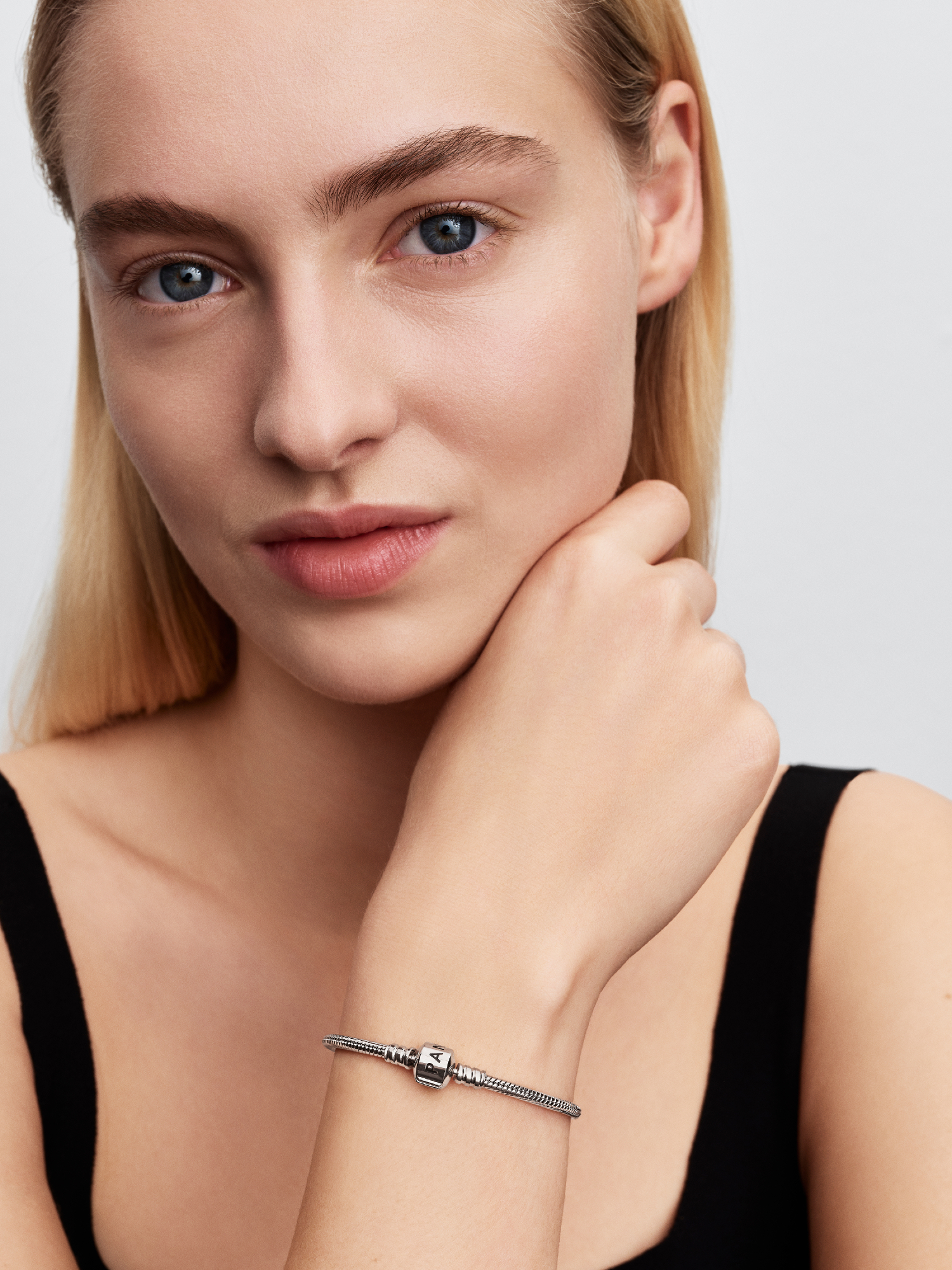 Pandora Moments Barrel Clasp Snake Chain Bracelet, Platinum Plated
