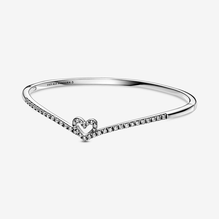 VENTE FINALE - Bracelet rigide en forme de cœur Chevron scintillant image number 0
