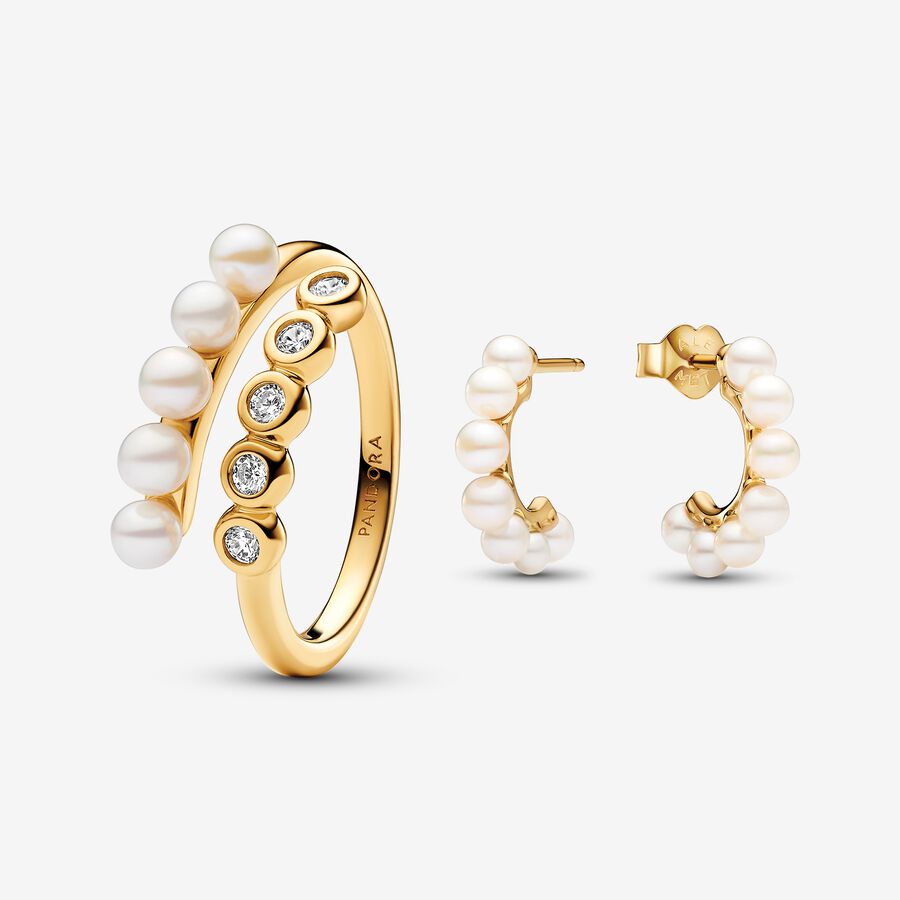 Treated Freshwater Cultured Pearl & Stones Earring and Ring Set image number 0