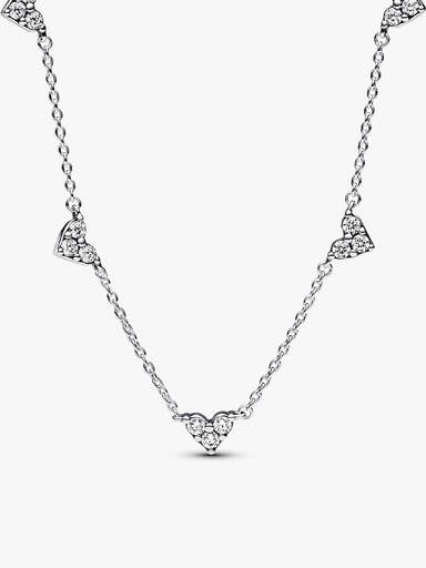 Triple Stone Heart Station Necklace and Earring Set