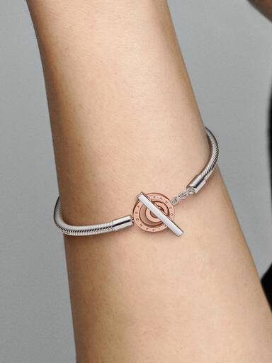 Pandora Moments Two-tone Logo T-Bar Snake Chain Bracelet