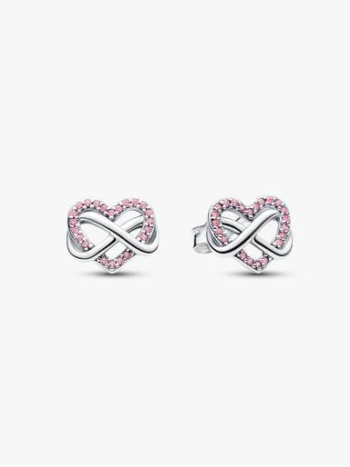 Clous d’oreilles scintillants avec cœur rose et symbole d’infini