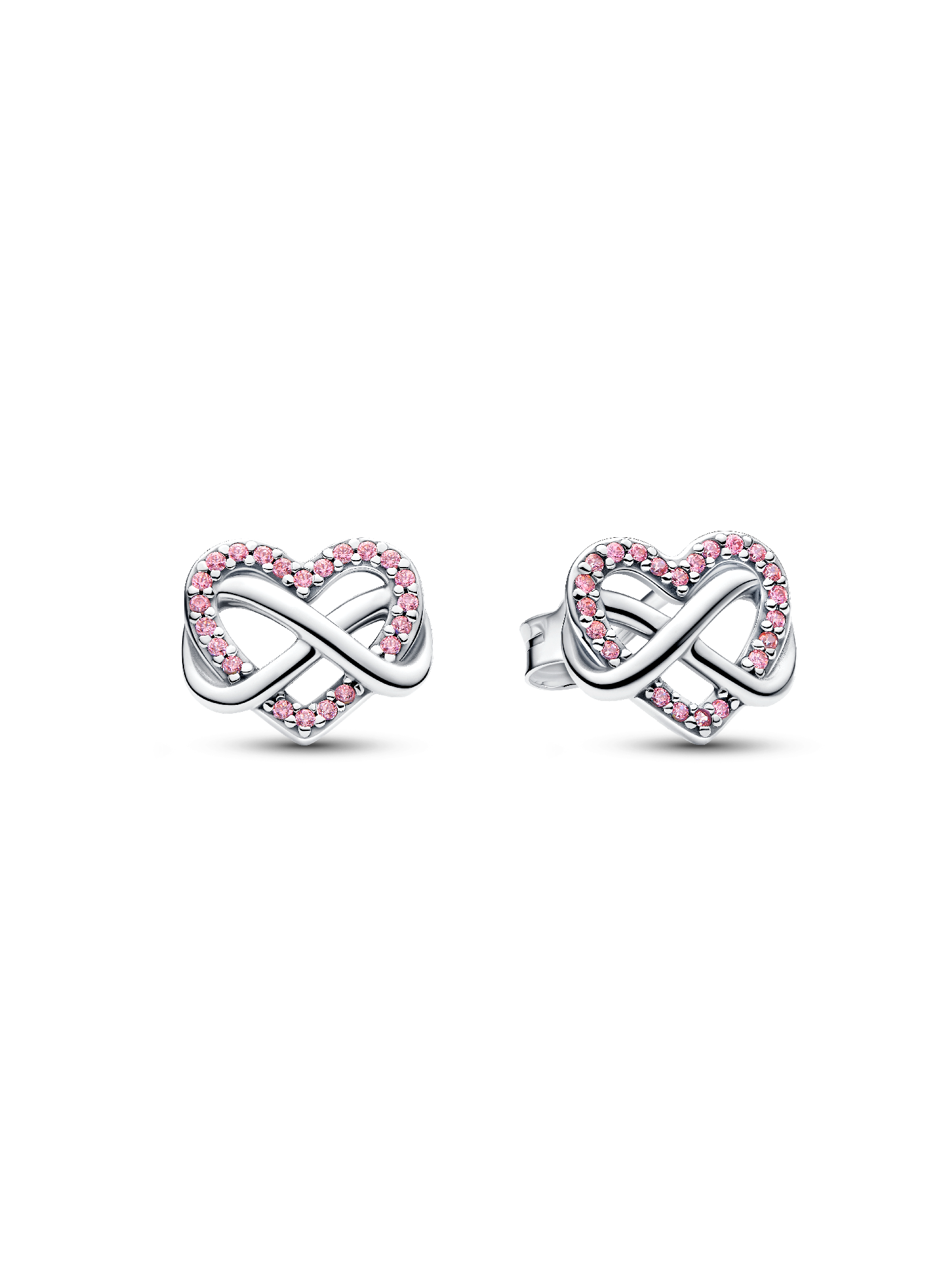 Sparkling Pink Infinity Heart Stud Earrings