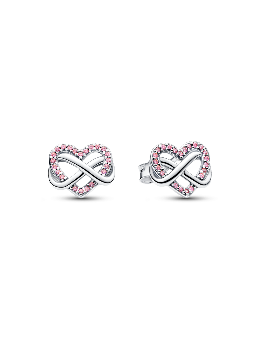 Sparkling Pink Infinity Heart Stud Earrings