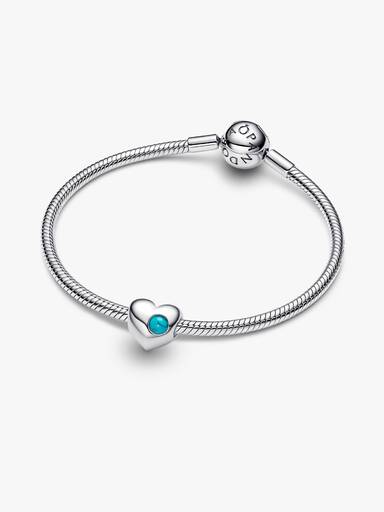 Charm Cœur avec pierre bleu turquoise de décembre gravable