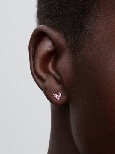 Clous d’oreilles Cœur rose à trois pierres