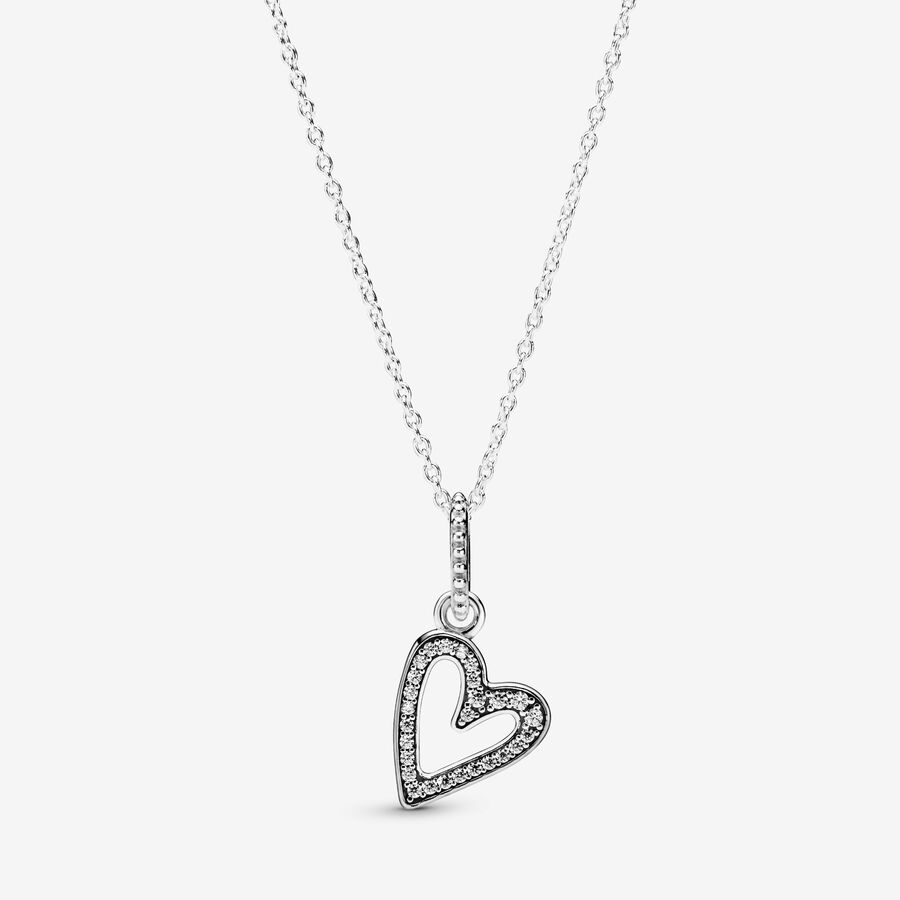 Sparkling Freehand Heart Pendant Necklace | Sterling silver | Pandora ...