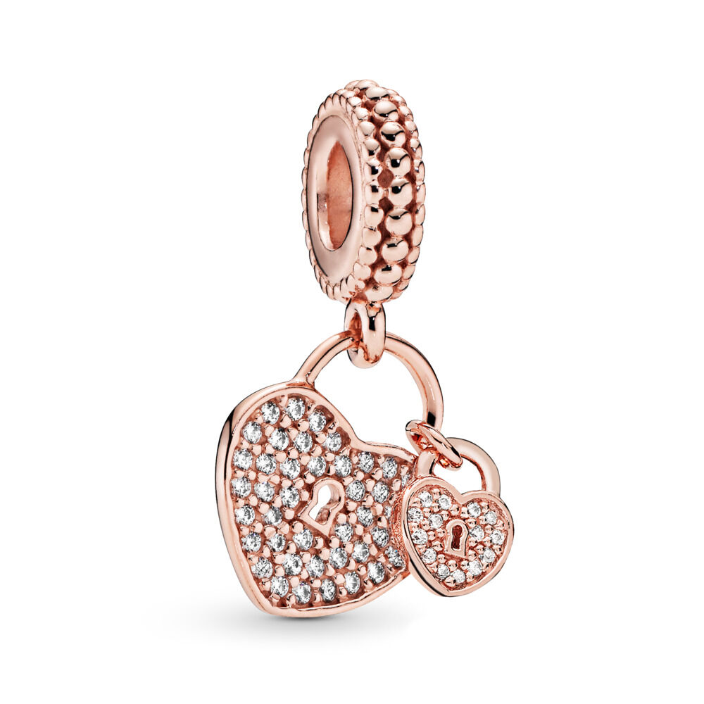 Pavé Heart Padlocks Dangle Charm | Rose gold plated | Pandora Canada