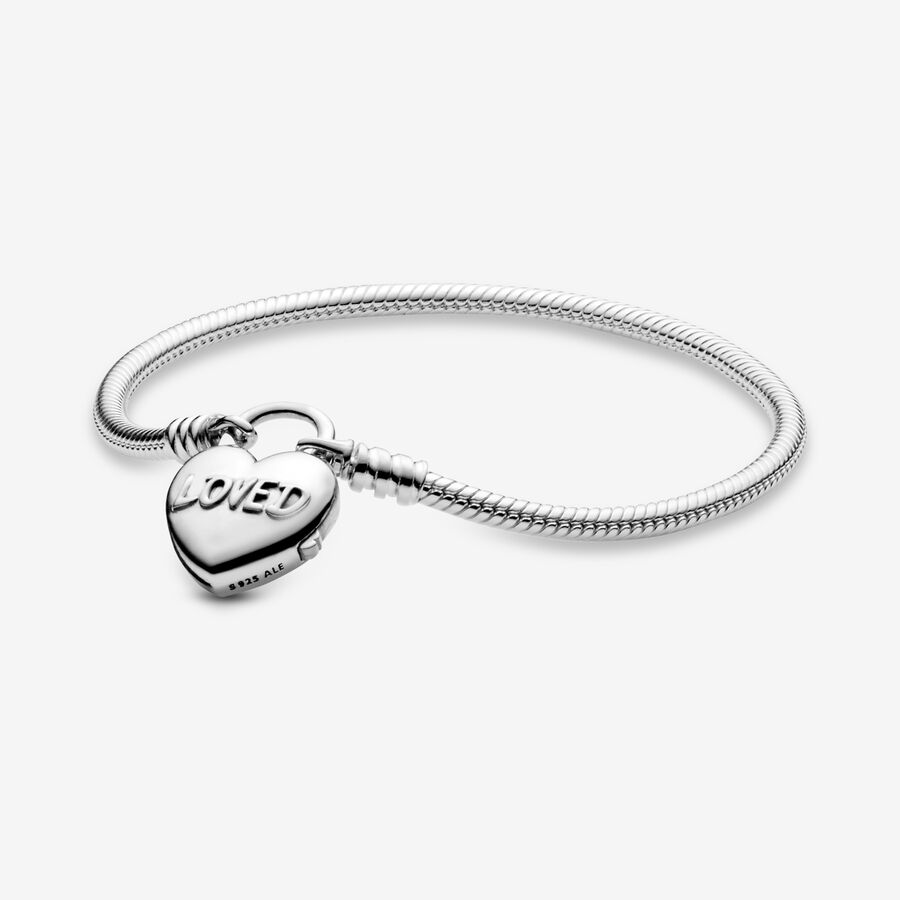 VENTE FINALE - Bracelet à fermoir cadenas en cœur et à chaîne serpentine Pandora Moments image number 0