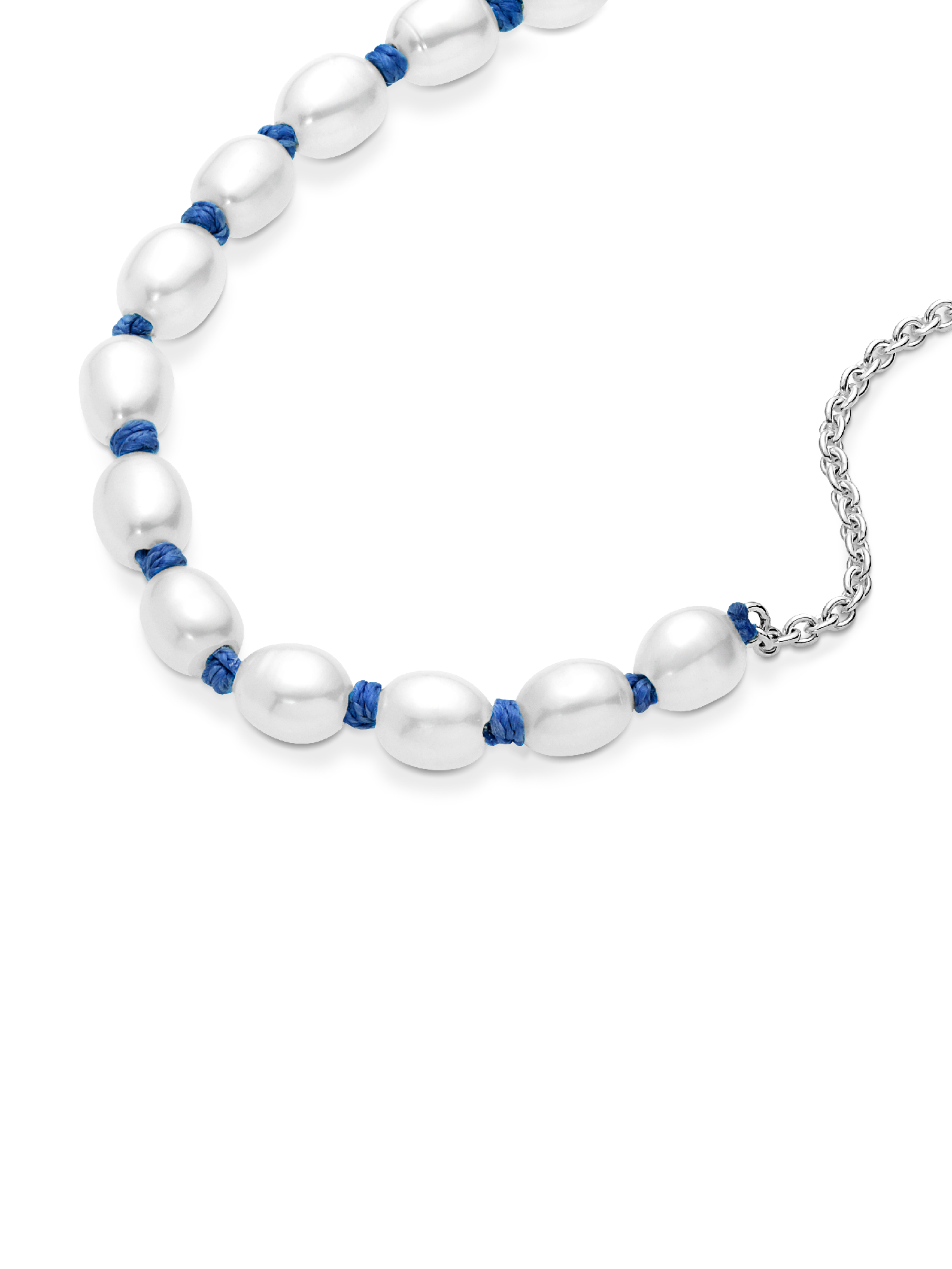 Treated Freshwater Cultured Pearl Blue Cord Chain Bracelet
