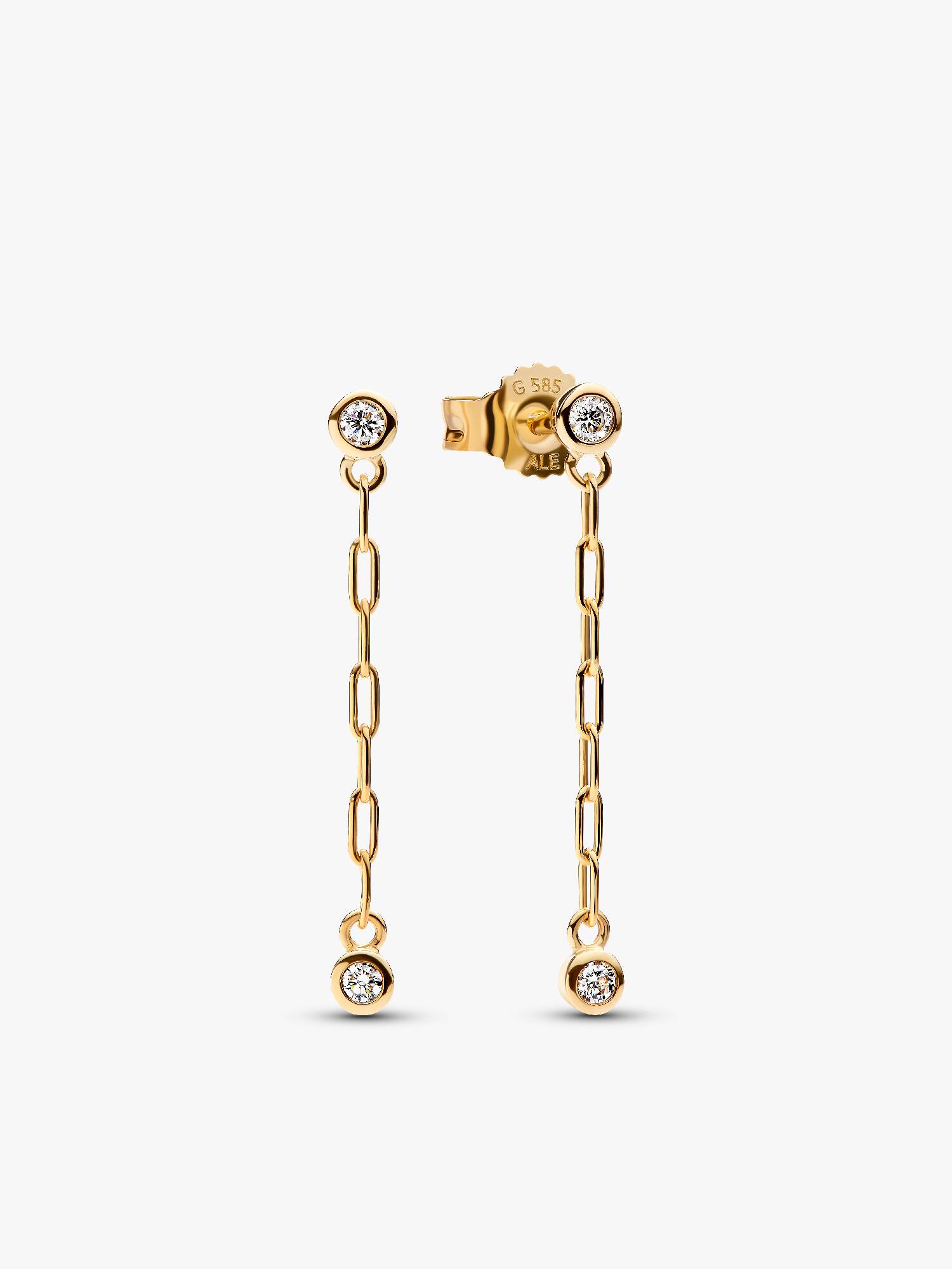 Boucles d'oreilles pendantes à chaîne trombone avec diamants créés en laboratoire en sertis clos Pandora Era