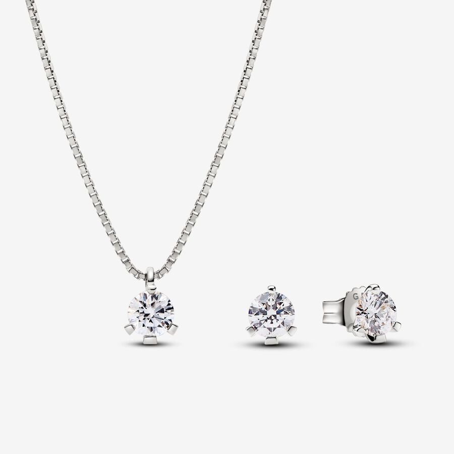 Pandora Nova diamant cultivé en laboratoire ensemble de collier pendentif et boucles d’oreilles avec 1,00 carat tw en or blanc 14 K image number 0