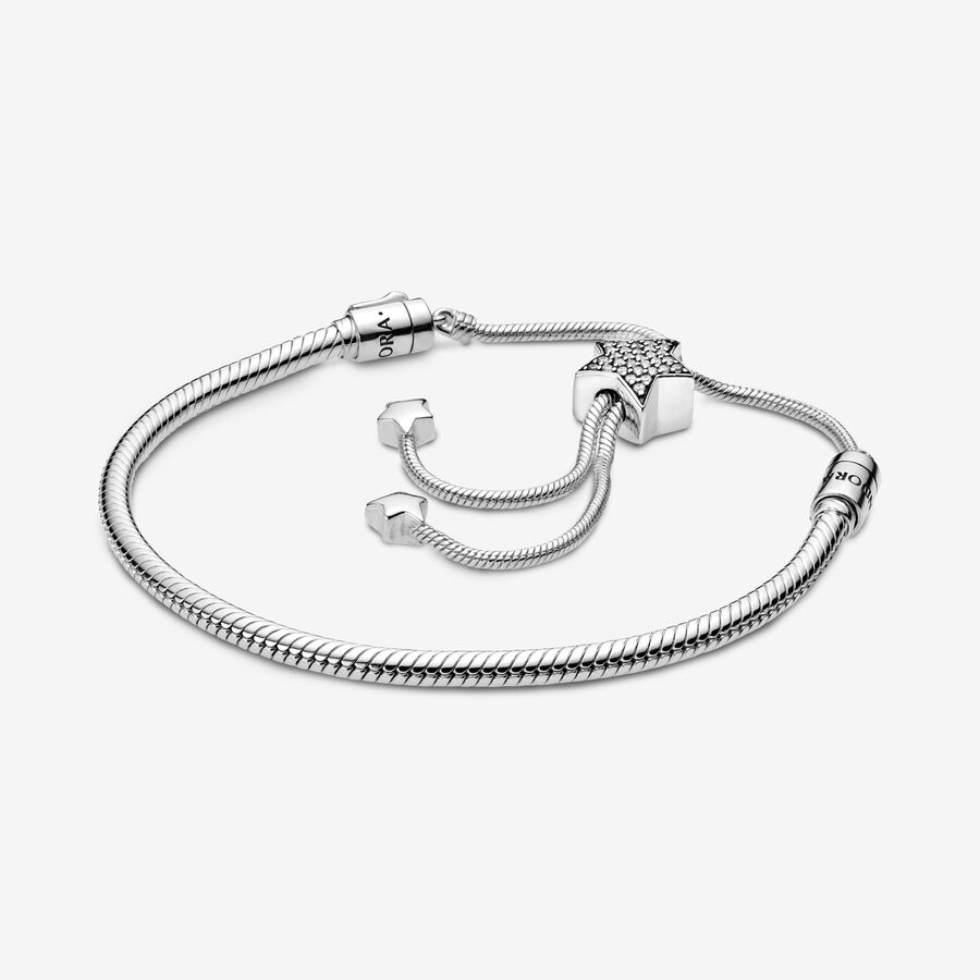 VENTE FINALE - Bracelet à fermoir coulissant en chaîne serpentine et à étoile en pavé Pandora Moments image number 0