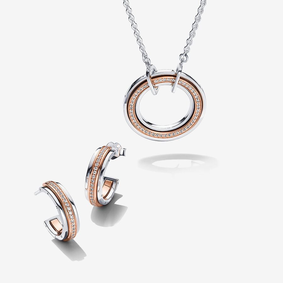 Pandora Signature Two-tone Logo & Pavé Necklace and Earrings Set image number 0