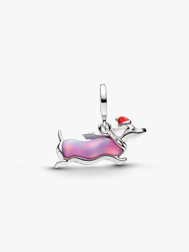 Charm-pendentif Teckel de Noël plaqué au platine