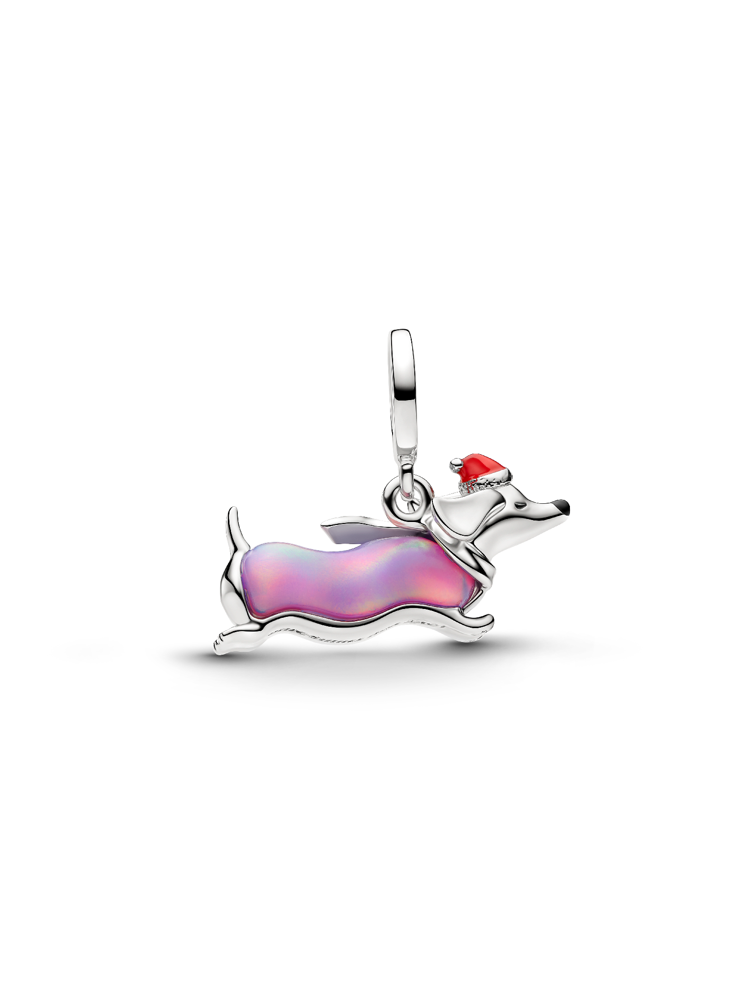 Christmas Dachshund Dangle Charm, Platinum Plated