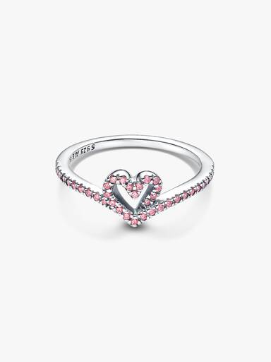 Sparkling Wishbone Pink Heart Ring
