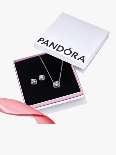 Ensemble-cadeau collier et boucles d'oreilles Halo carré scintillant