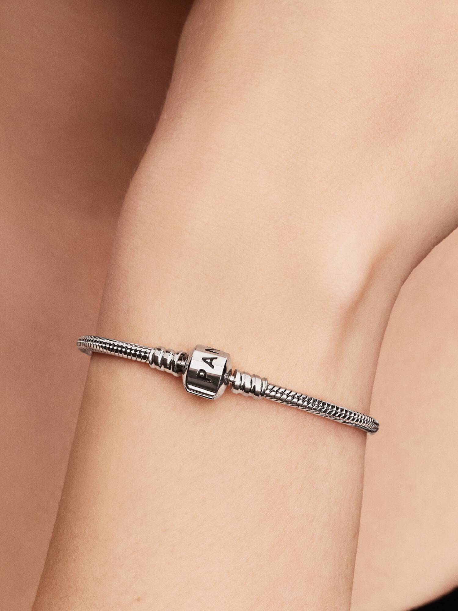 Pandora Moments Barrel Clasp Snake Chain Bracelet, Platinum Plated