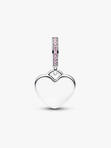 Charm-pendentif gravable Cœur avec pierre rose