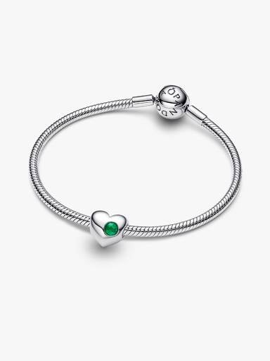 Engravable May Green Stone Heart Charm