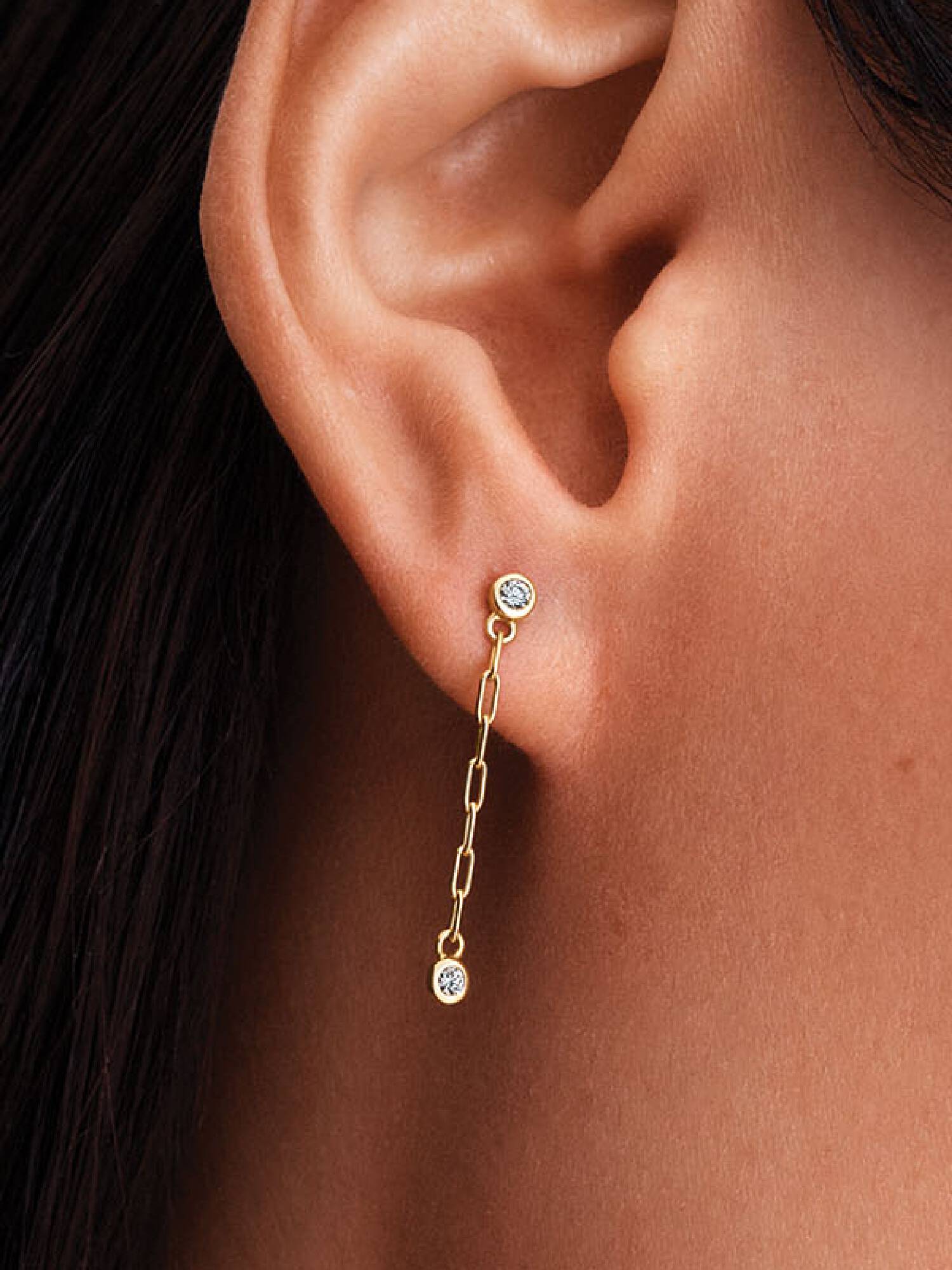 Boucles d'oreilles pendantes à chaîne trombone avec diamants créés en laboratoire en sertis clos Pandora Era