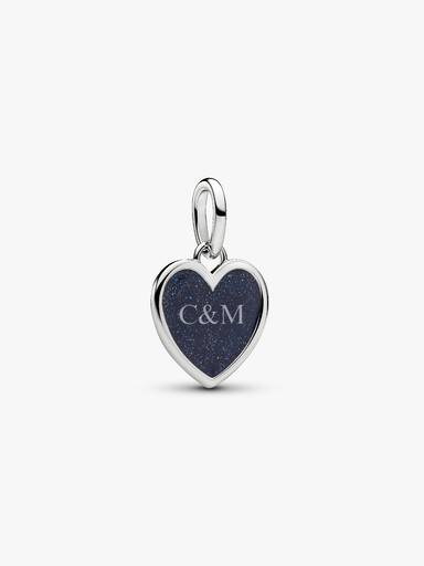 Engravable Blue Heart Dangle Charm, Platinum Plated