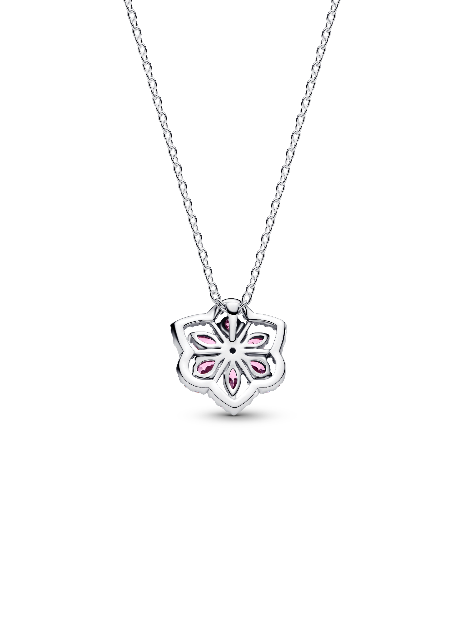 Collier à pendentif Fleur rose d’herbier scintillante